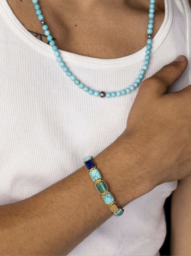 Nialaya The Dorje Flatbead Collection - Turquoise, Blue Lapis, Red Jade, Brown Multi