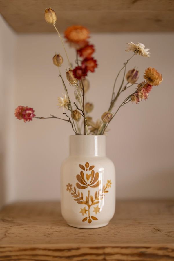 Vaas decoratief, steengoed, oker, Ø9 x 15 cm