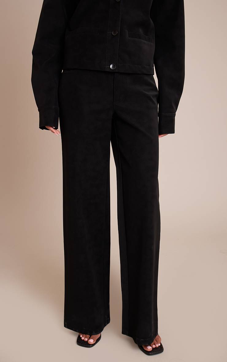 Noir Pantalon Large Taille Haute En Synthétique Effet Délavé - Ensemble Coordonné