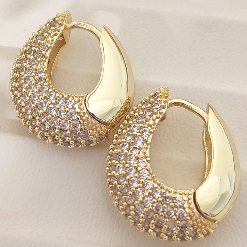 Boucles d'oreilles - Laiton plaqué or & zircon