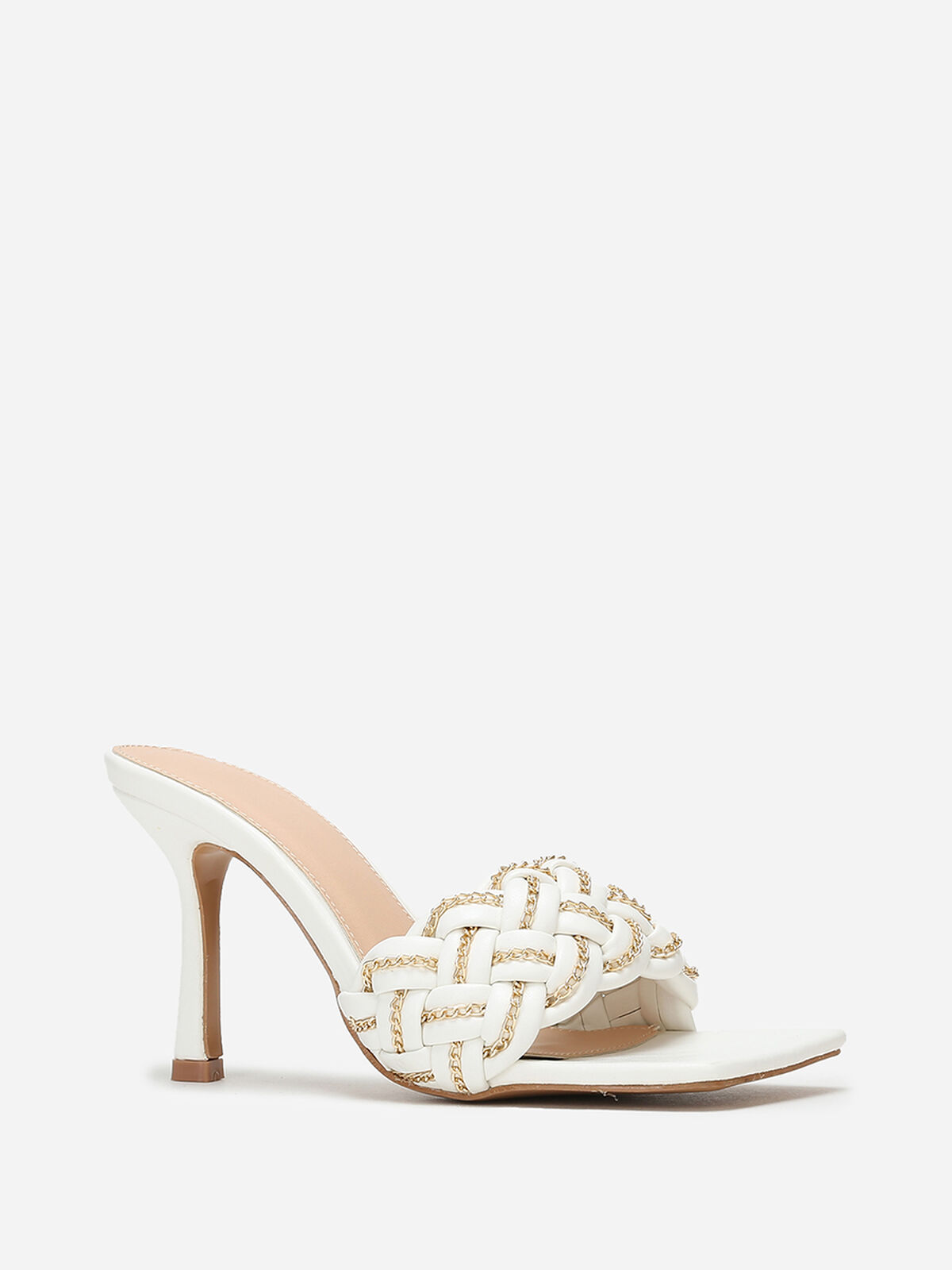 Mules à bride tressée avec fins maillons- Blanc