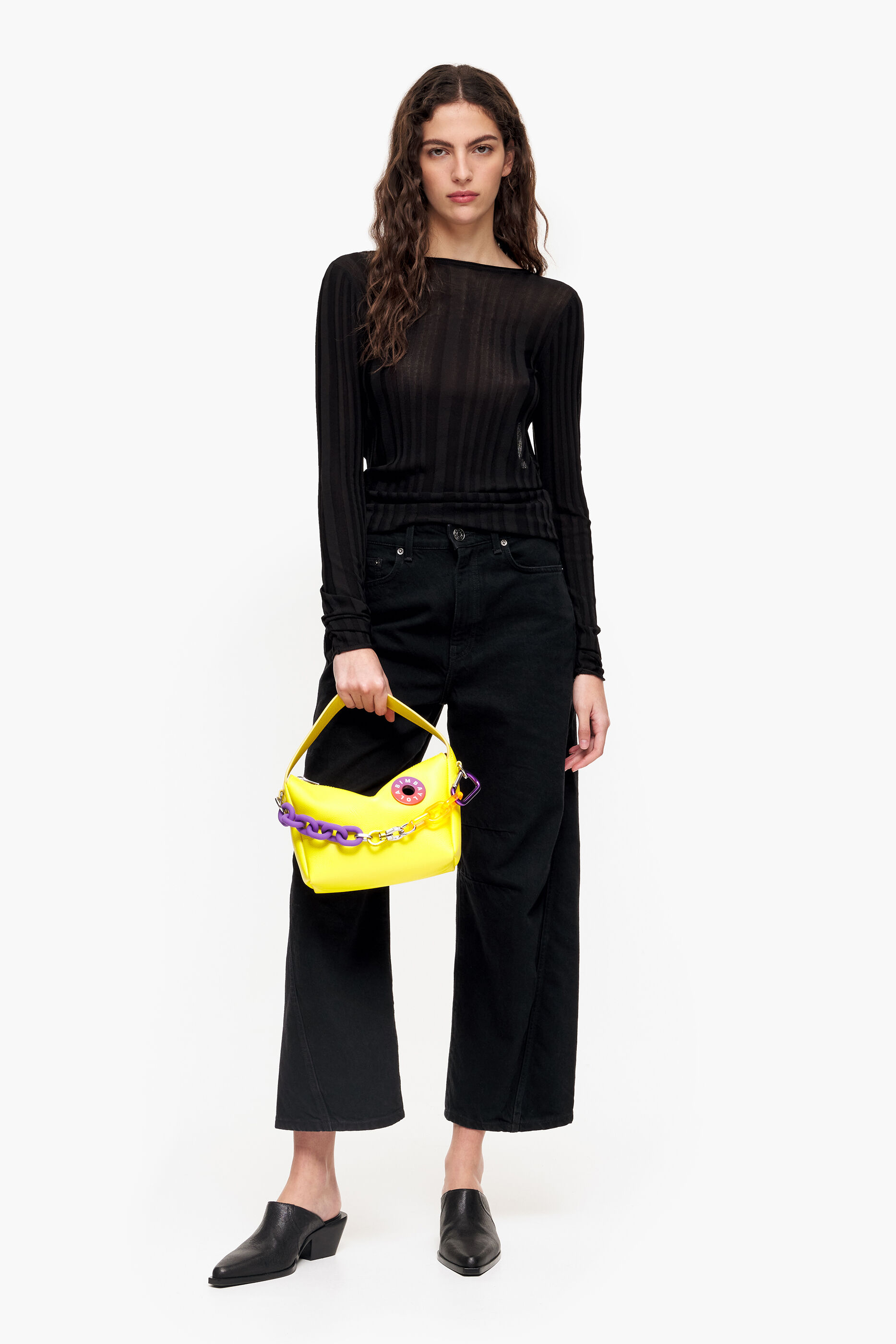 Bolsa hobo pequena de couro amarelo