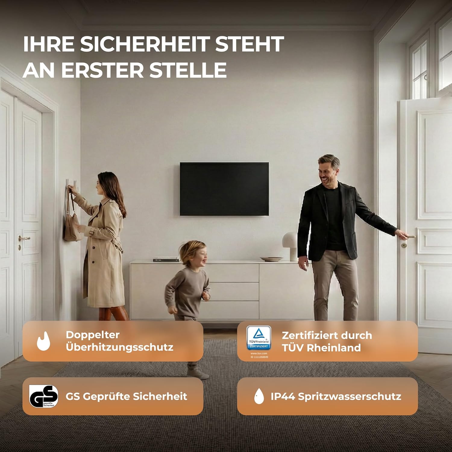 BR Bringer Infrarotheizung 1000 Watt - mit Thermostat und Fernbedienung - Infrarot Elektroheizung Energiesparend - TÜV & GS - Deutsche Qualitätsmarke (schwarz)