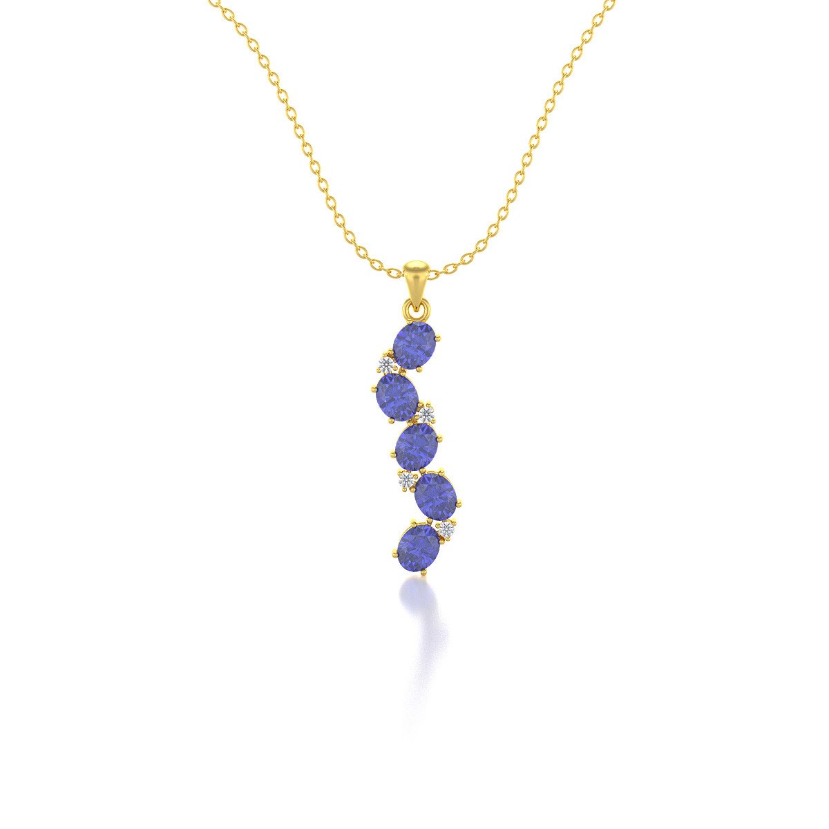 Collier Pendentif ADEN Or 585 Jaune Tanzanite et Diamants Chaine Or 585 incluse 1.78grs