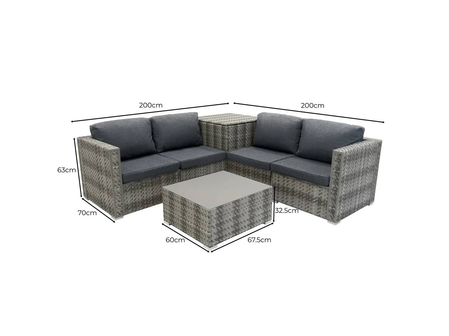 Marielle Rotan Modulaire 6-Delige Meubel Set - Grijs