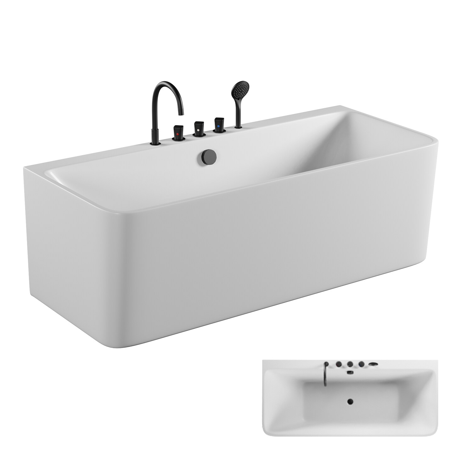 TroniTechnik® Badewanne SARIA Maße ca. 170 x 80 x 58cm Wanne, inkl. schwarze Armatur - Füllmenge 195 Liter,Acryl, Siphon