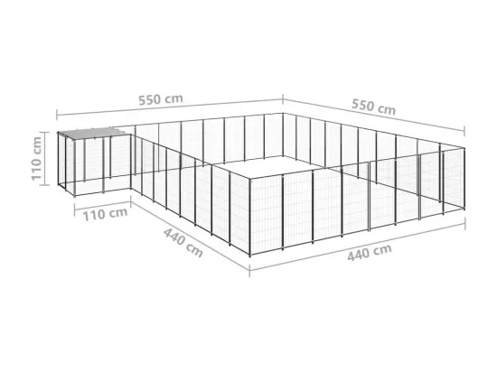 Chenil extérieur cage enclos noire 550 x 550 x 110 cm 02_0000515