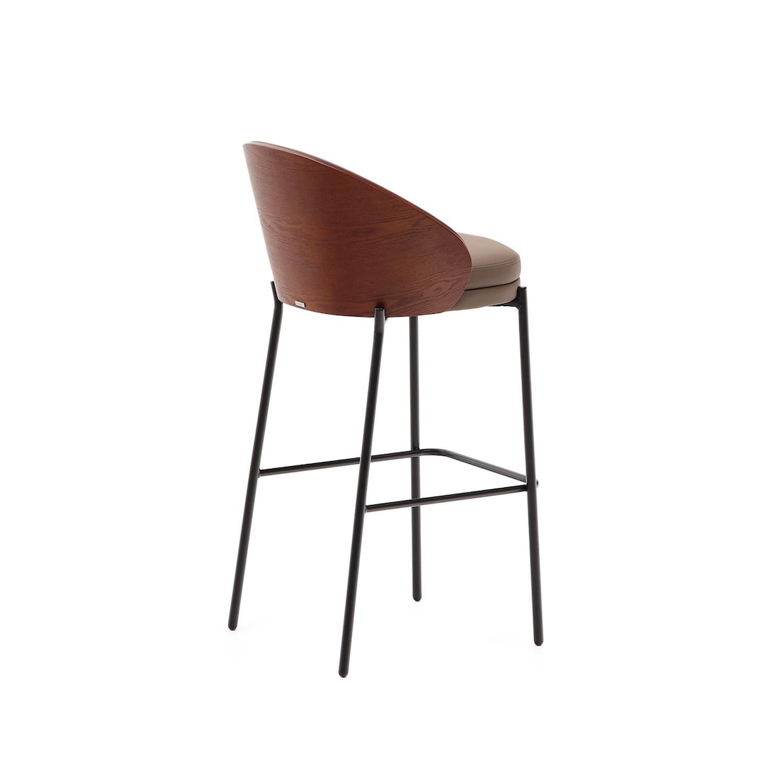 Kave Home Barhocker EAMY Lederlook braun/Metall schwarz