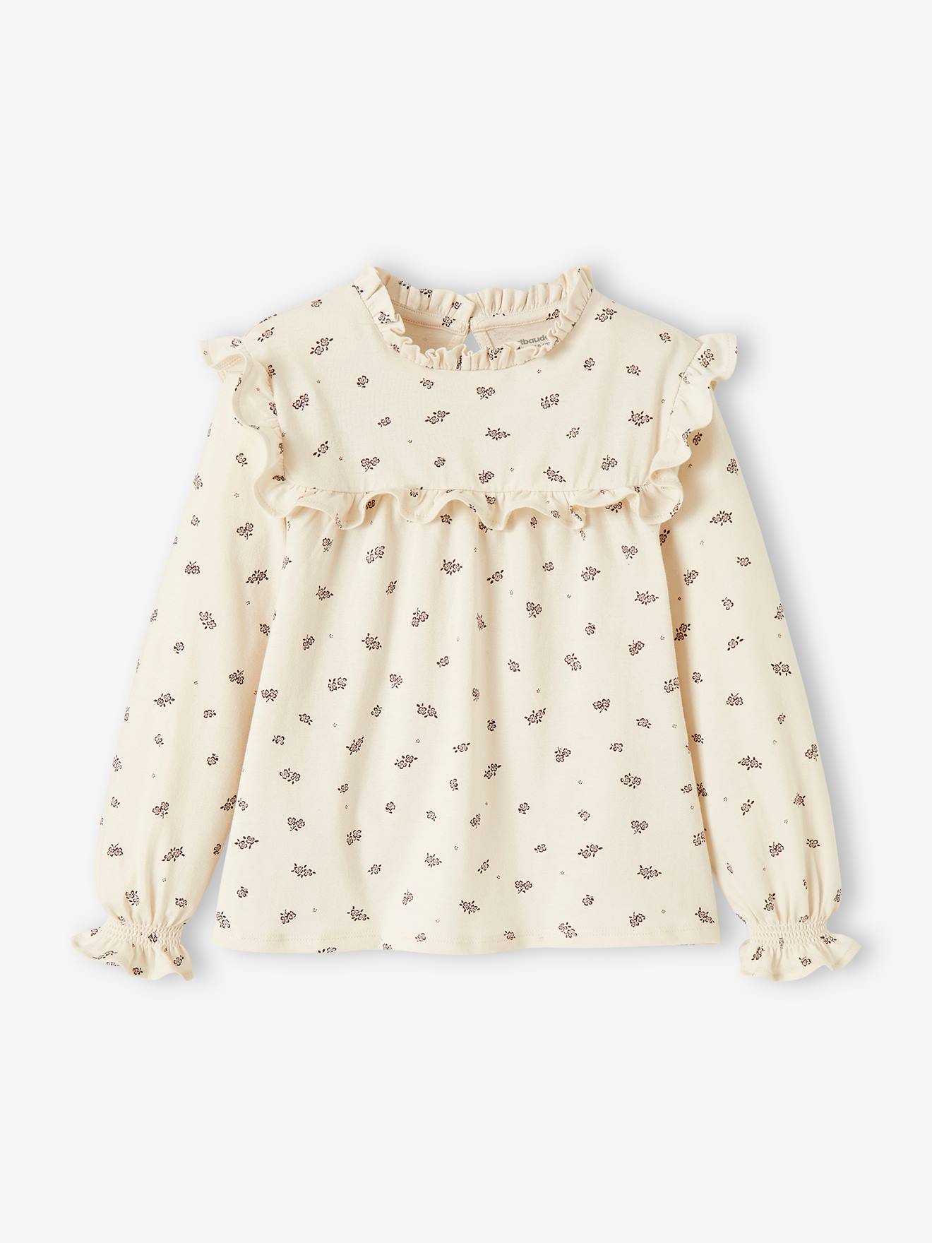 Blusa estilo camiseta bege claro com estampa floral para meninas