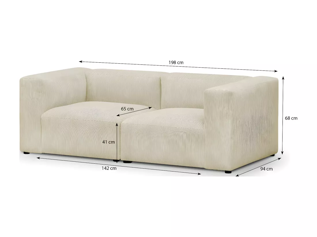 Canapé modulable 3 places en velours côtelé beige - Modulo