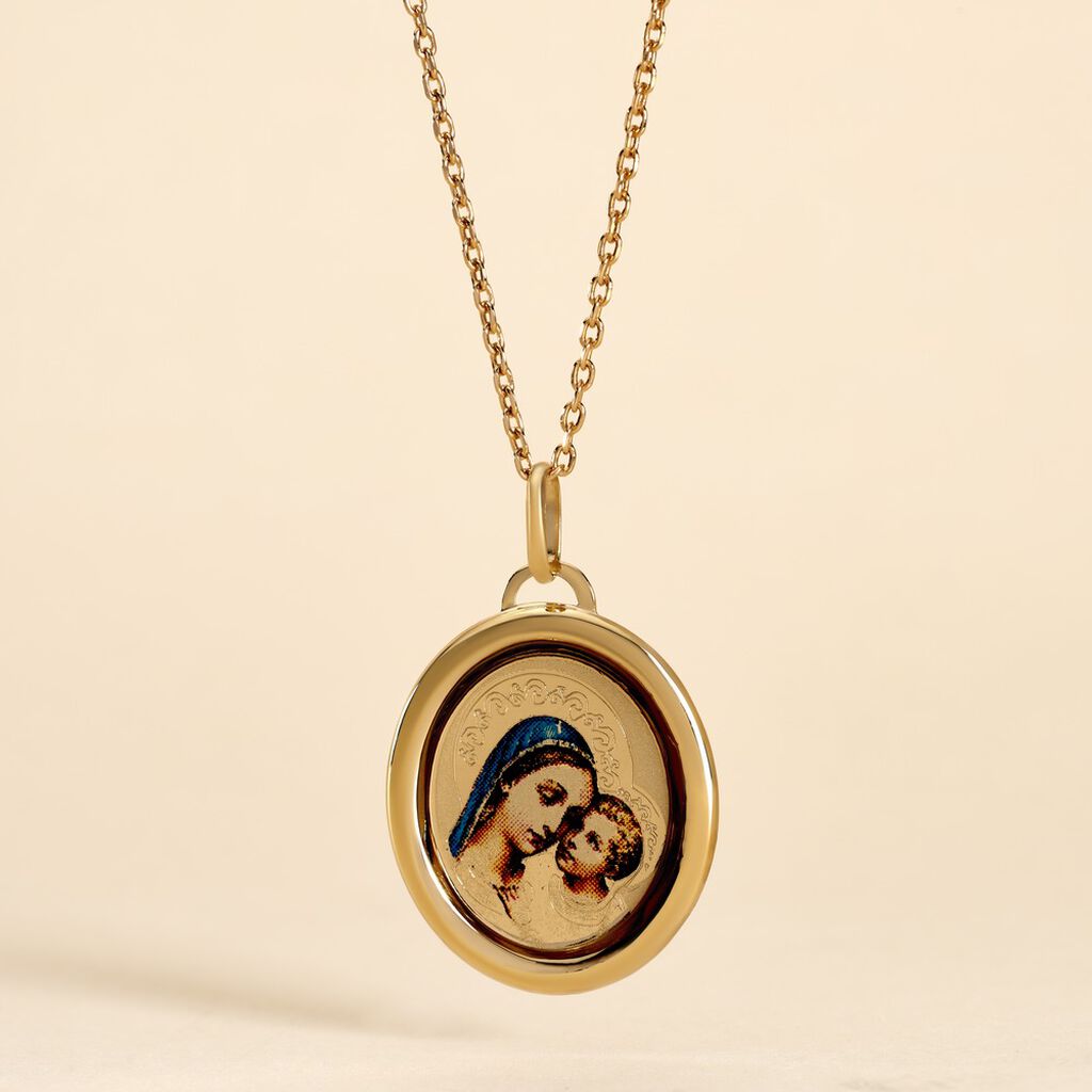 Pendentif Vierge A L'enfant Ovale Or Jaune