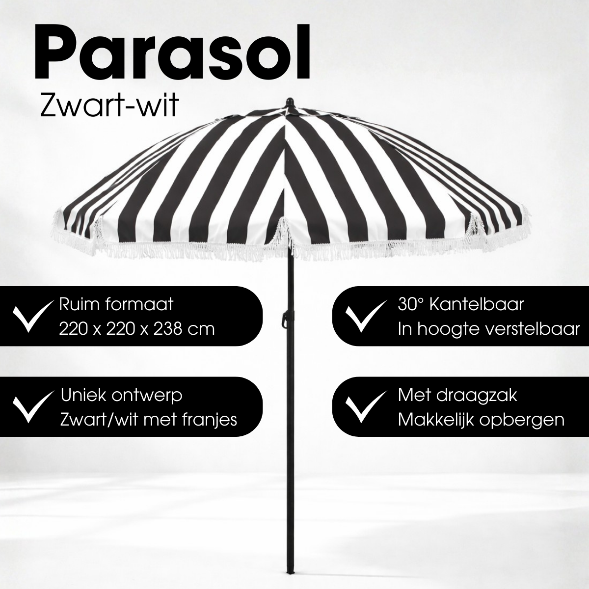 Mica Decorations Parasol Osborn Zwart Wit 238 x d220 cm
