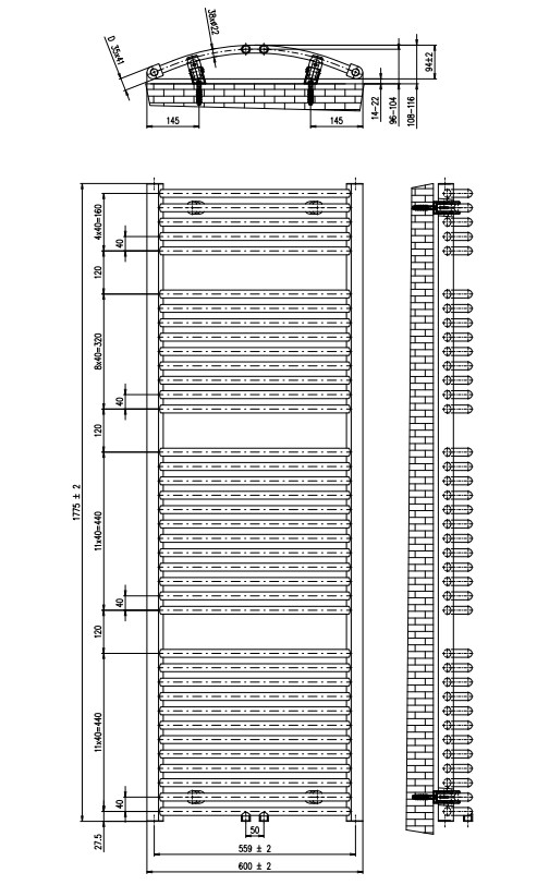 Plieger Palermo NXT gebogen radiator midden-onder 60x177.5cm mat zwart