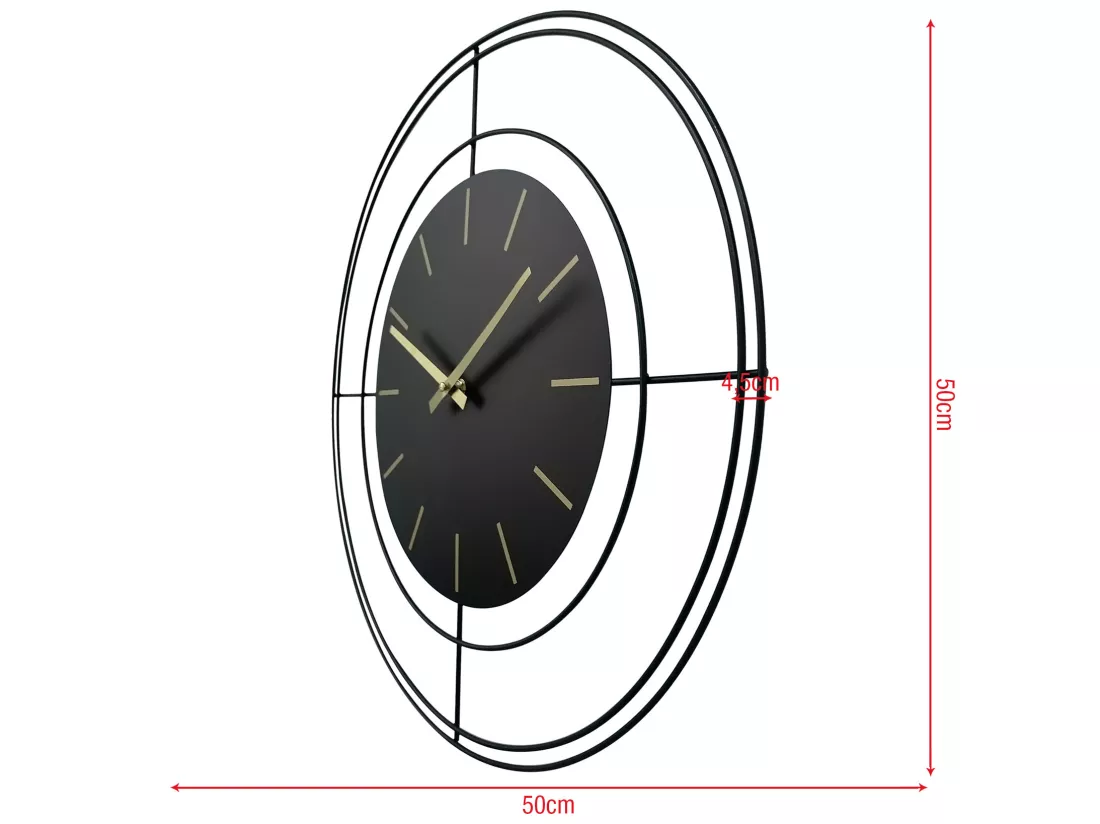 Grande Horloge Murale Analogique en Métal Noir 50 cm