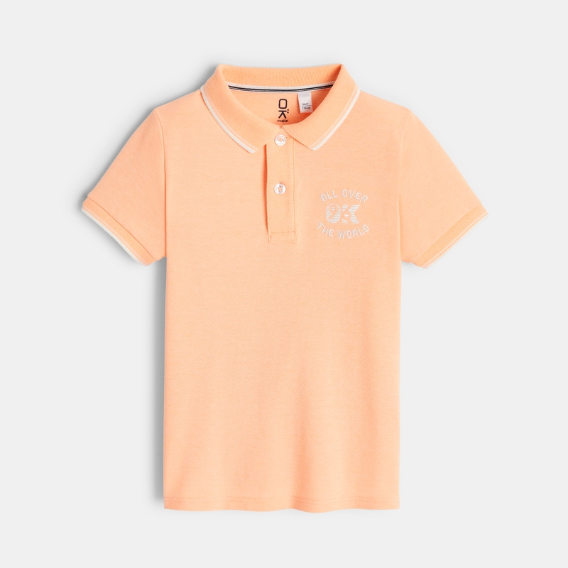 Polo maille piquée manches courtes orange garçon
