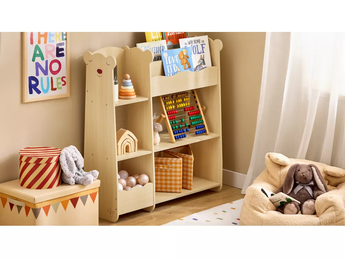 SoBuy Étagère de Rangement pour Enfants, Meuble Enfant Rangement pour Livres et Jouets, Bibliothèque Organisateur pour Chambre d’Enfants, Salle de Jeux, Salon, 91x30x100 cm, KMB101-N