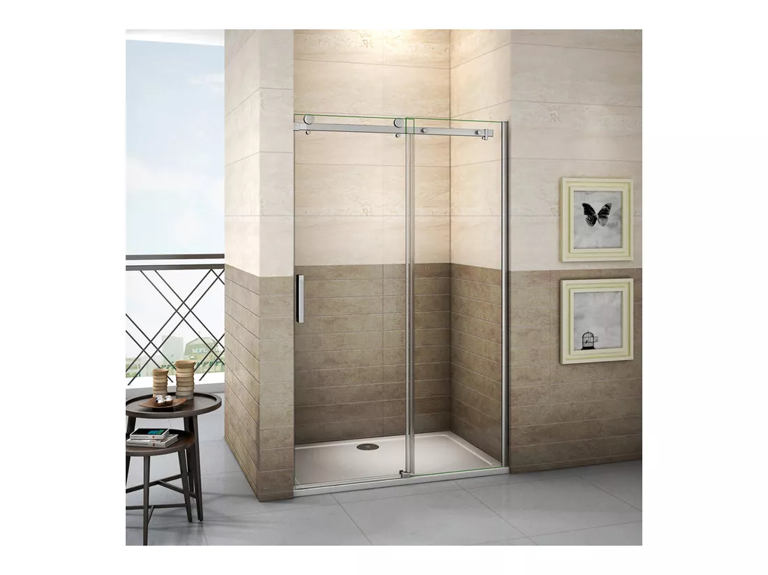 Porte de douche coulissante 120cm Hauteur 195cm en verre 8mm securit anticalcaire, porte de douche installée en niche