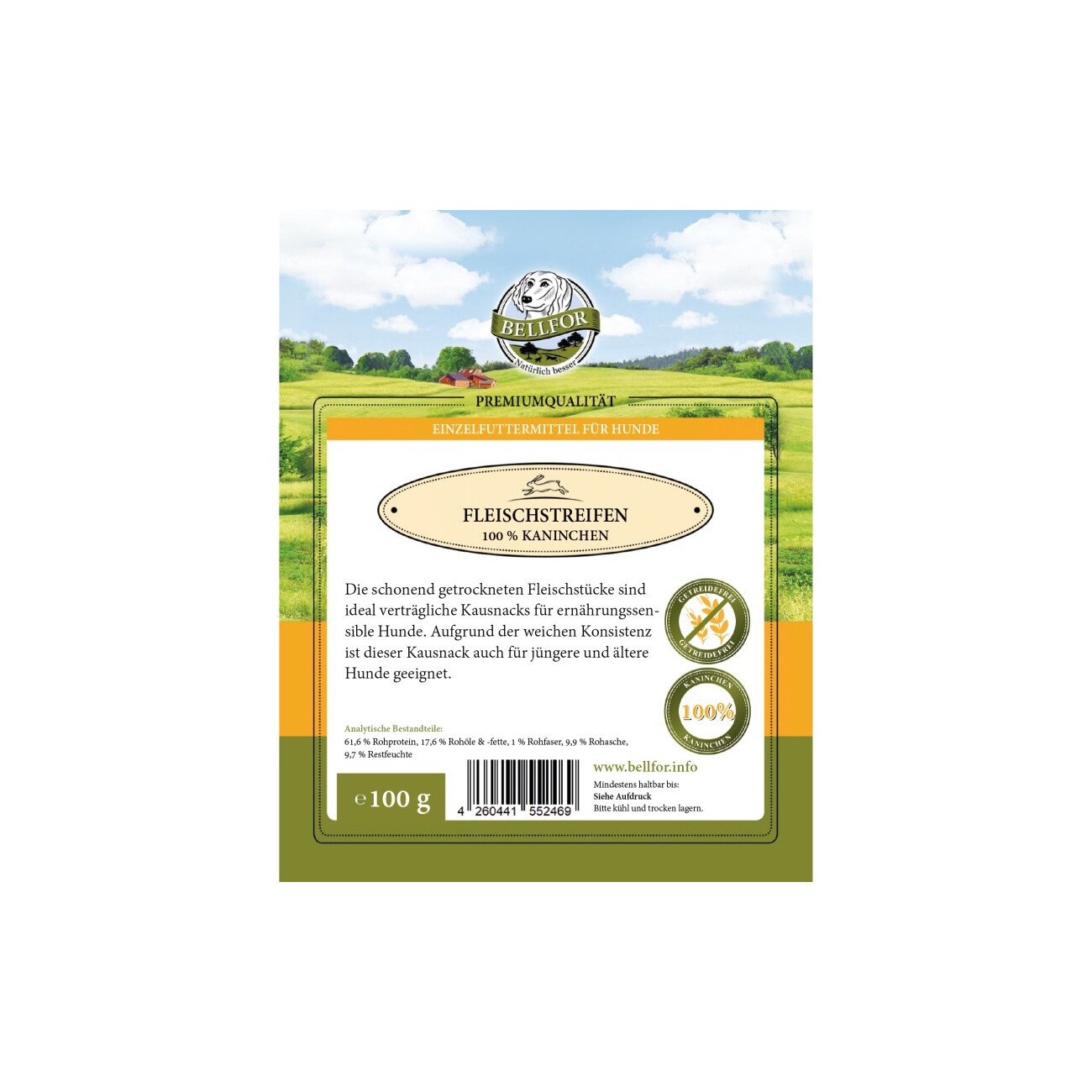Bellfor Hundesnack - Fleischstreifen Kaninchen - 100g