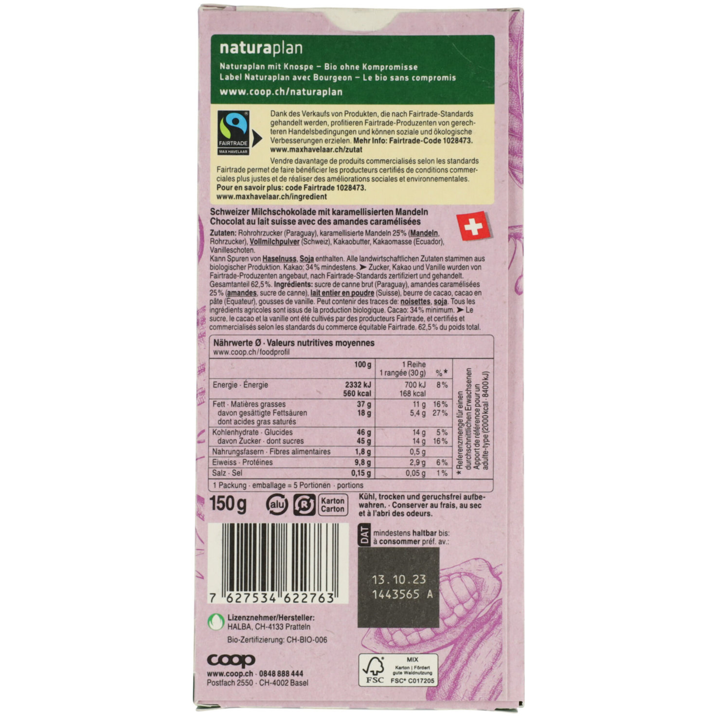 Naturaplan Bio Choco lait amandes