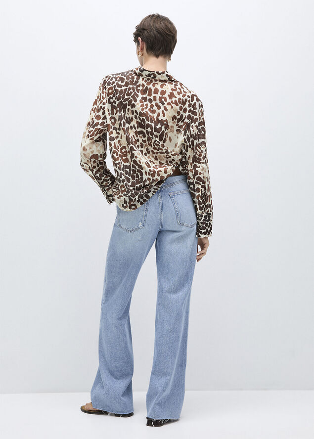 MANGO Printed cotton shirt Light beige