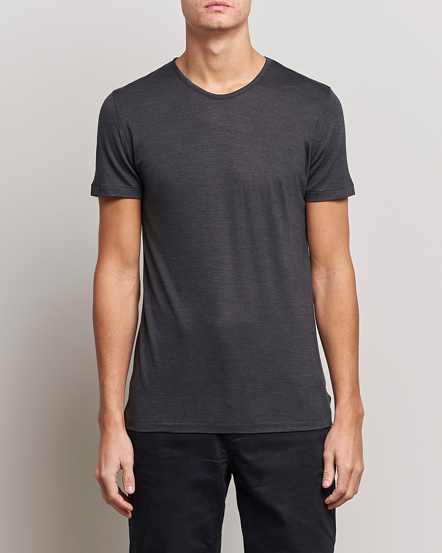 Zimmerli of Switzerland Wool/Silk Crew Neck T-Shirt Charcoal