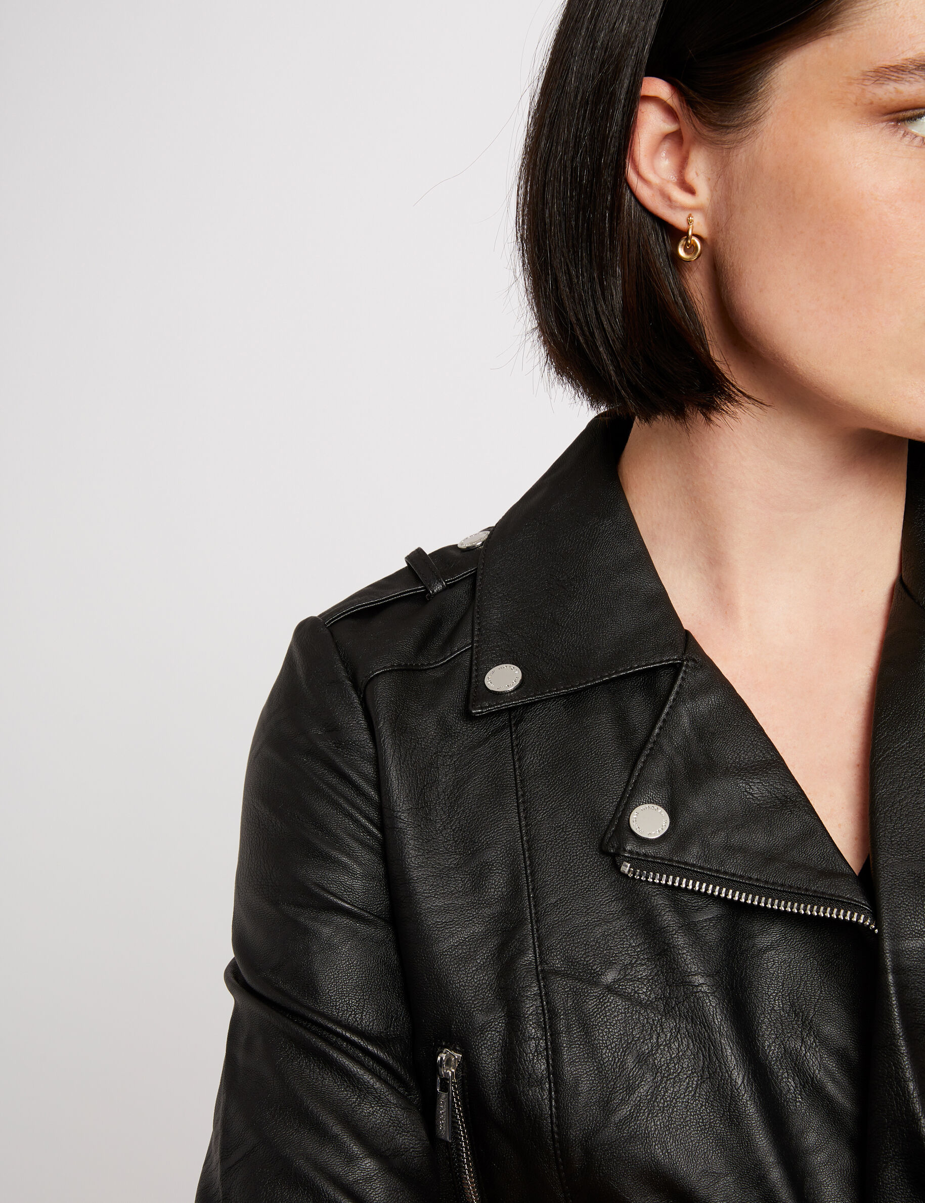 Blouson droit avec col cranté à revers noir femme - noir