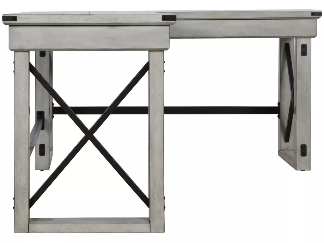 Bureau forme L avec plateau relevable en MDF blanc rustique