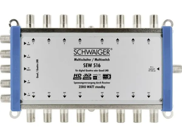 Schwaiger SEW516 531, 5 indgange, 16 udgange, 950 - 2150 Mhz, 5 - 790 Mhz, F, 14V,18V