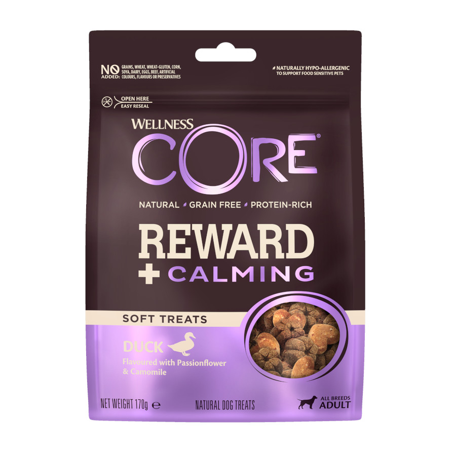 Petiscos calmantes de pato Wellness Core Reward+ para cães, 170g