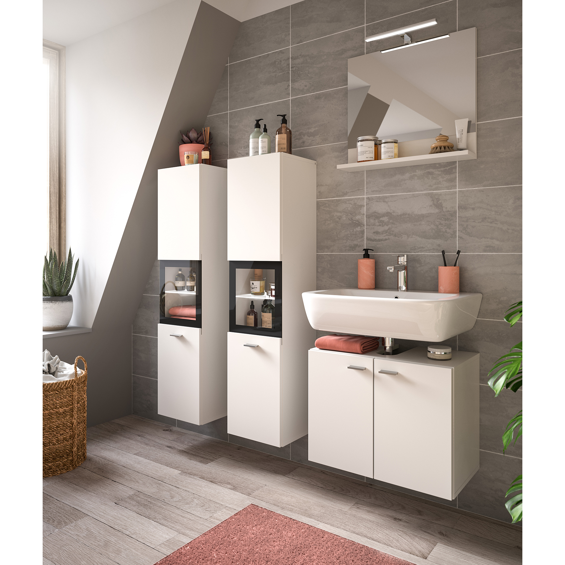 Badschrank BOSTON - weiß-schwarz - 30 cm