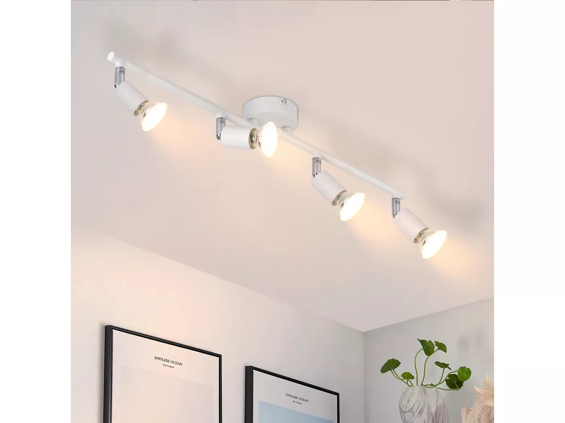 NETTLIFE Plafonnier LED 4 ampoules GU10 plafonnier moderne spot intérieur blanc