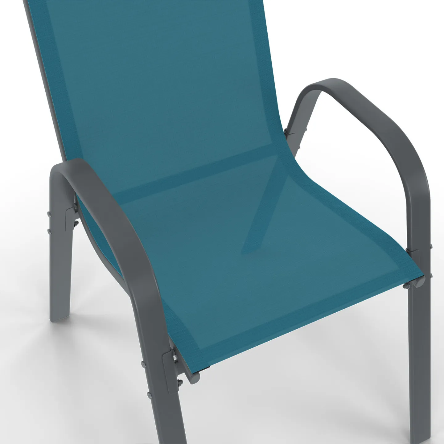 Salon de jardin MADRID table 150 CM et 6 chaises empilables mix color gris, noir et bleu