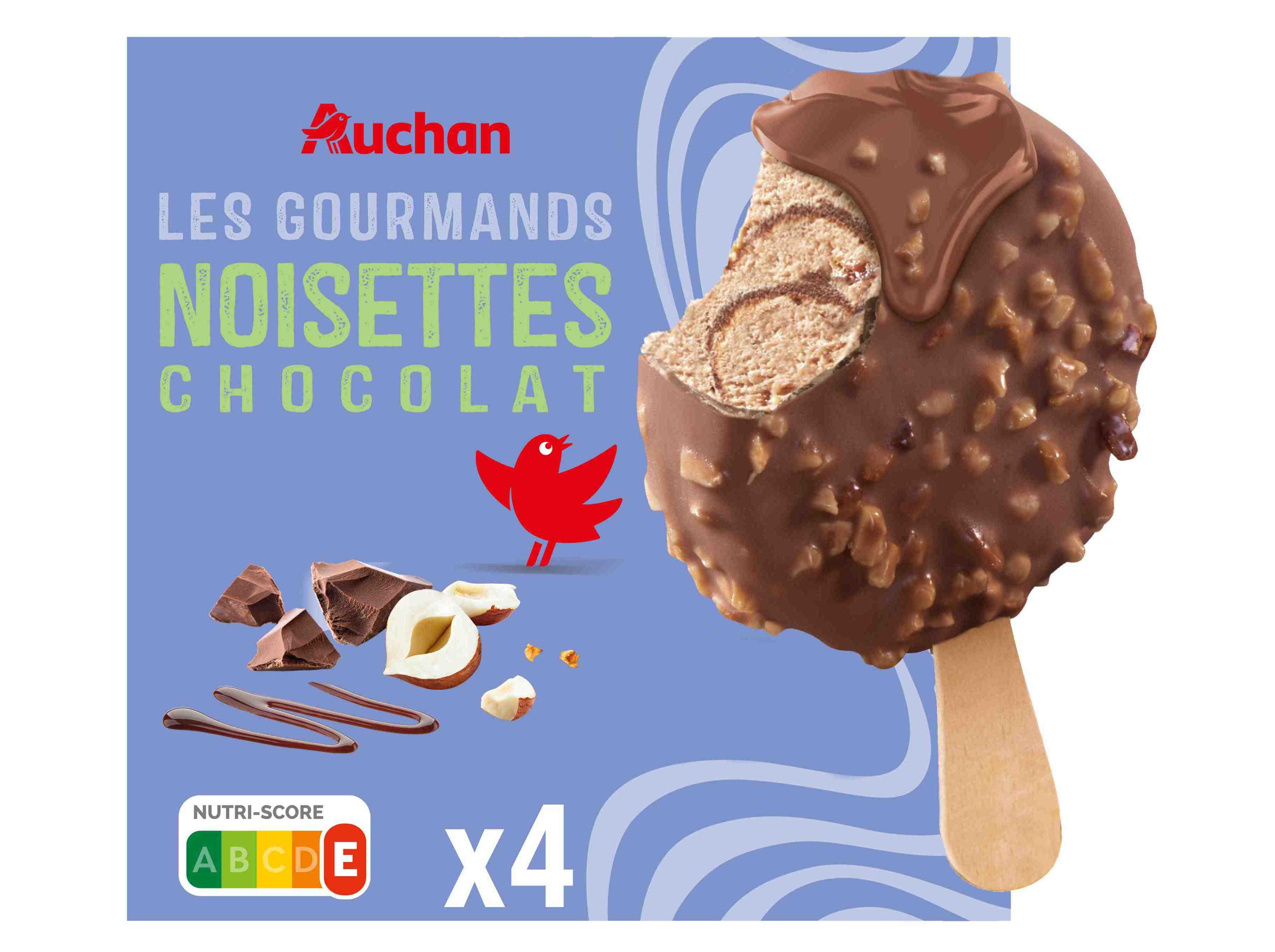 GELADO AUCHAN AVELÃ COM CHOCOLATE DE LEITE 4X70ML