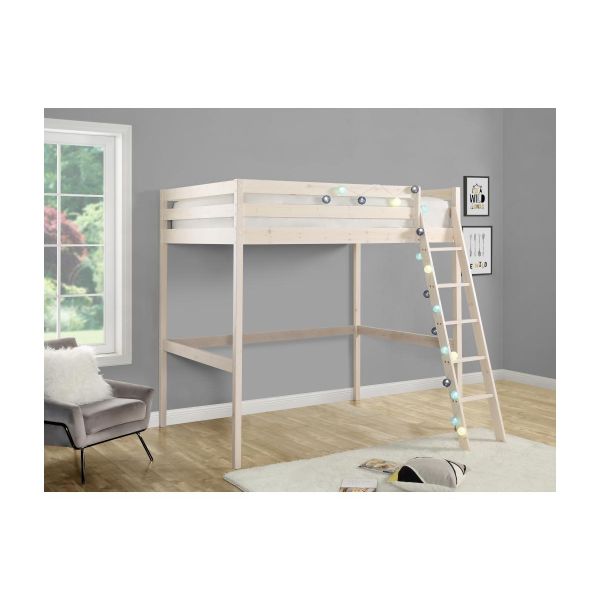 Vente Unique Cama Alta 140x190 em Pinho Maciço Branqueado Gedeon Ii