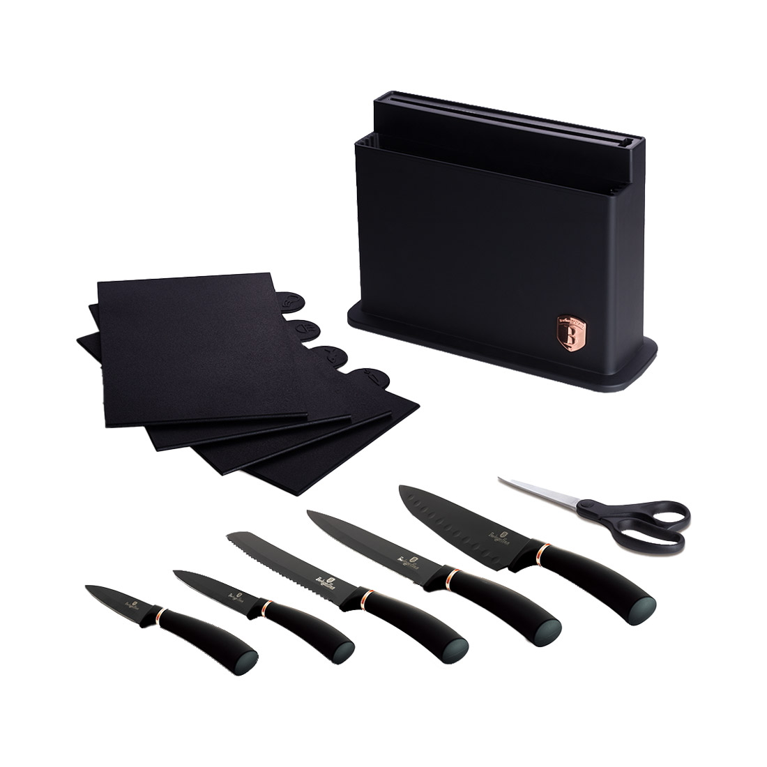 Berlinger Haus 11-teiliges Messer-Set mit Ständer und Schneidebrett Black Rose Collection