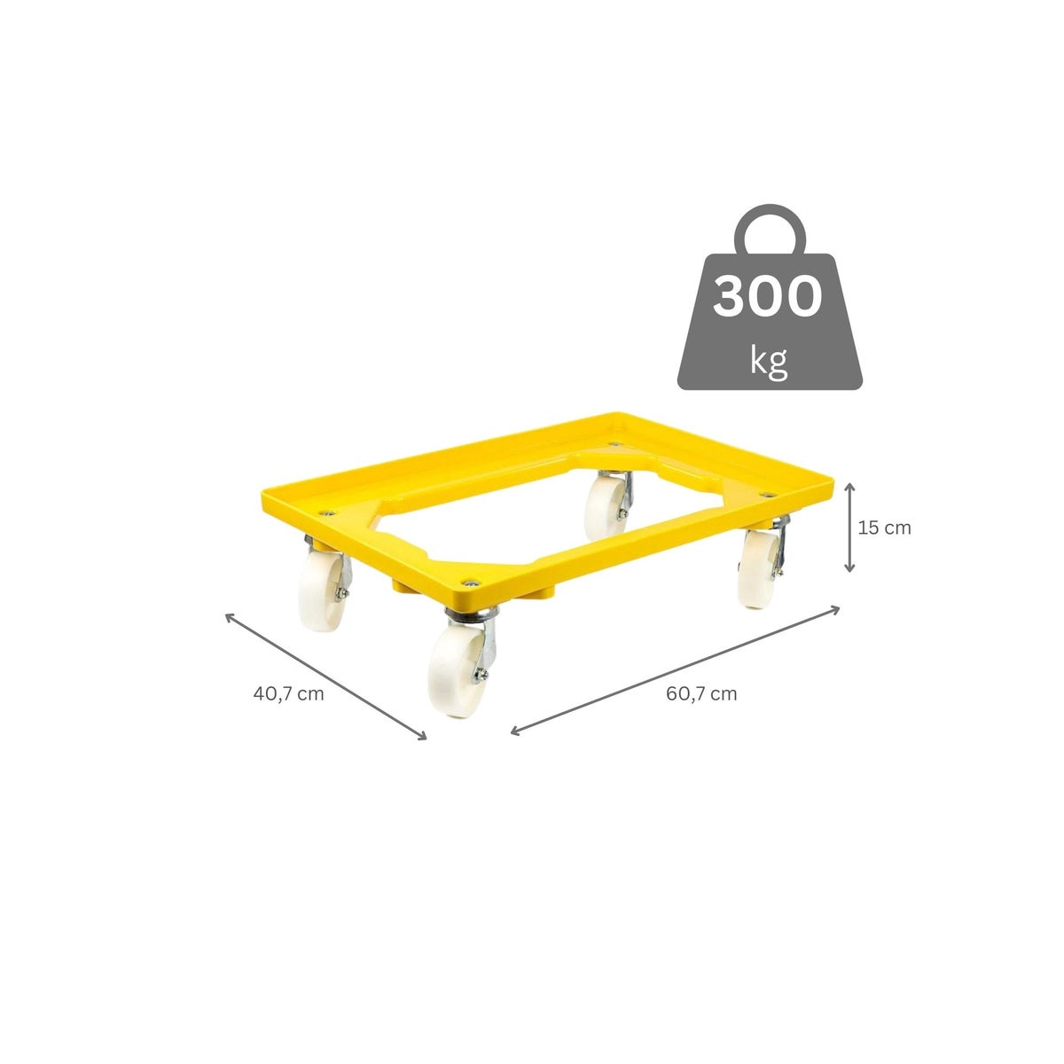 PROREGAL Transportwagen voor Euroboxen 60 x 40 cm met gele kunststof wielen, open dek, 2 zwenkwielen en 2 bokwielen, draagvermogen 300 kg