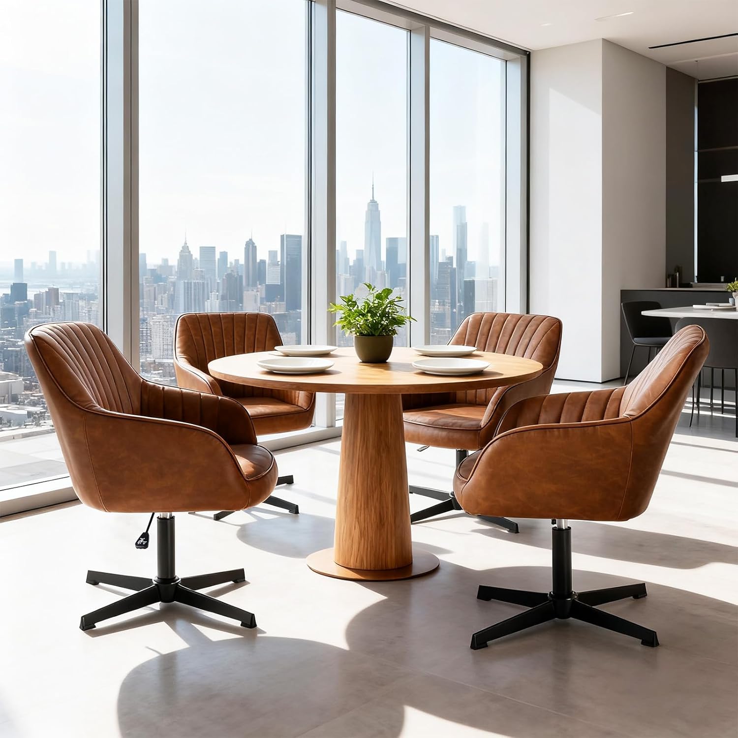 Sweetcrispy Esszimmerstühle, Küchenstuhl Drehbar & Höhenverstellbar - Leder Sessel Esstisch mit Armlehne, 360° Drehstuhl Esszimmer in Braun, 1 Stück