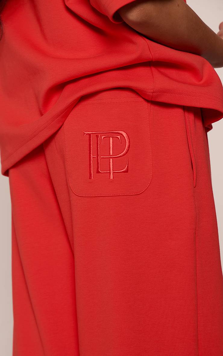 Rouge Jogger Large À Jambes Évasées En Interlock Brodé