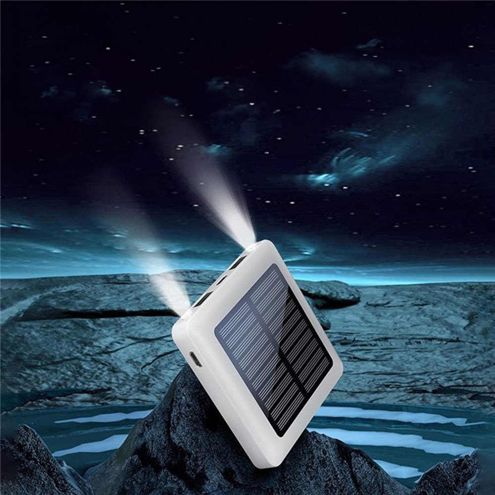 (5000mAh) Dual USB A / USB C Solar Powerbank Qi Wireless Ladegerät mit Taschenlampe - Schwarz