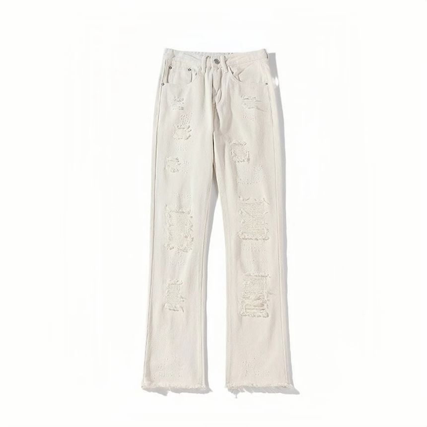 Derbundy - Mid Rise Distressed Flared Jeans