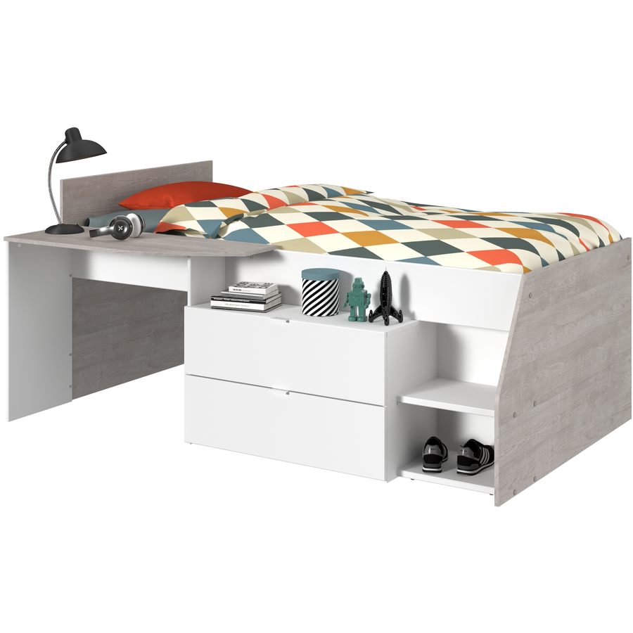 Parisot Multifunktions Hochbett Milky Weiß-Grau Weiß  Grau Loft