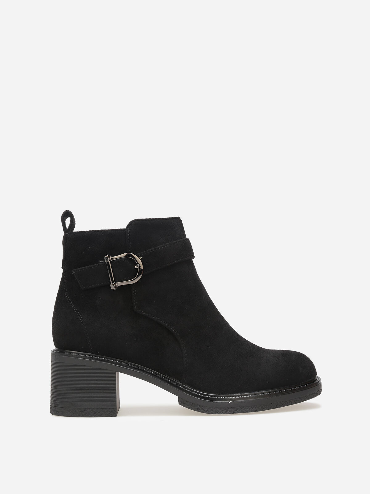 Bottines en suédine à boucle métallique- Noir