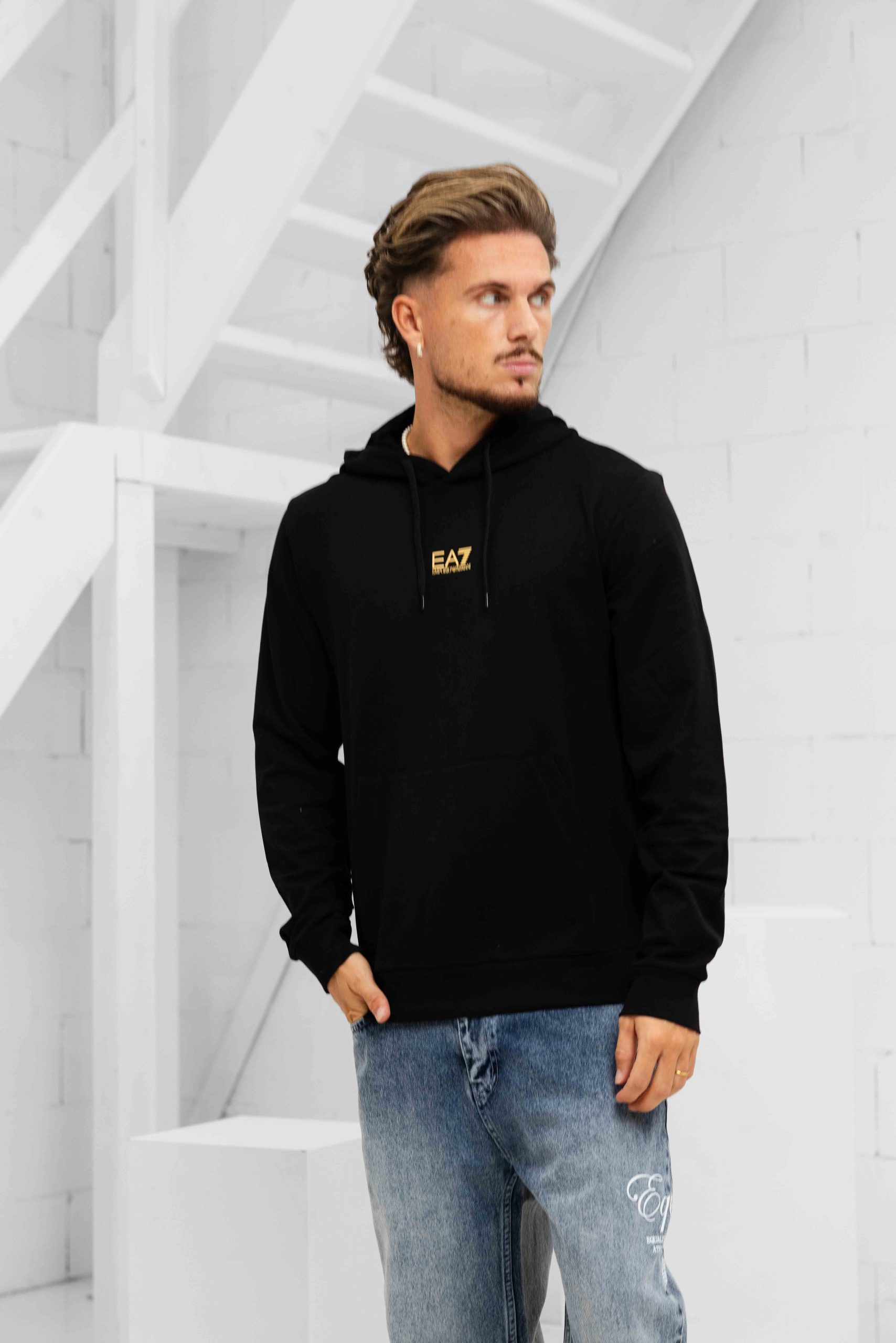 EA7 Emporio Armani 8NPM32 Hoodie Heren Zwart/Goud