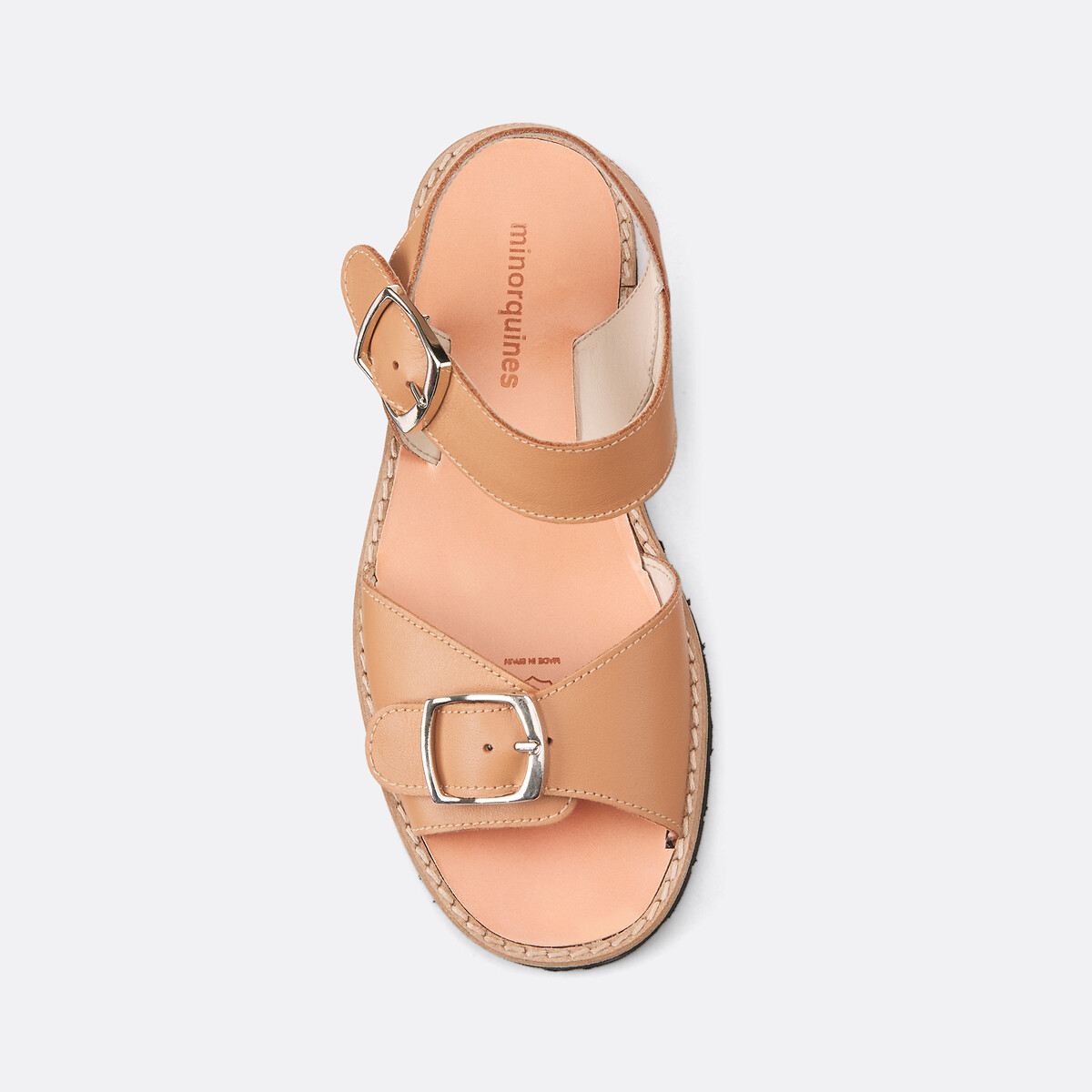 MENORQUINES<br>Platte, leren sandalen com gesp, Avarca