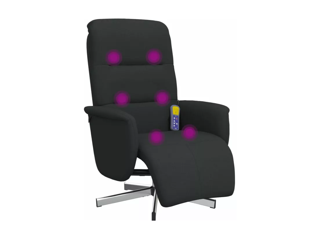 Fauteuil inclinable de massage avec repose-pieds noir tissu