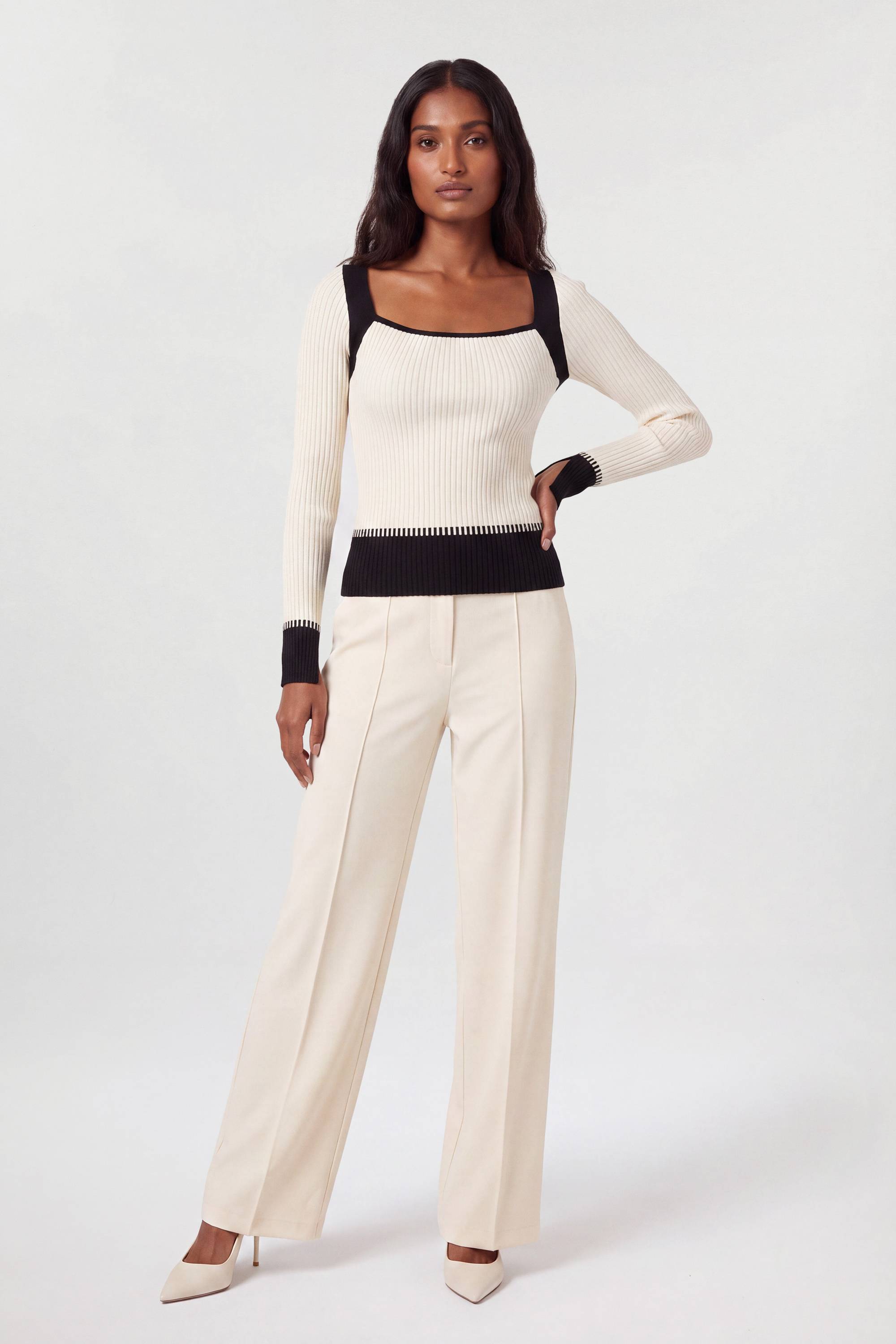KarenMillen Haut En Maille Côtelée À Empiècements Contrastés