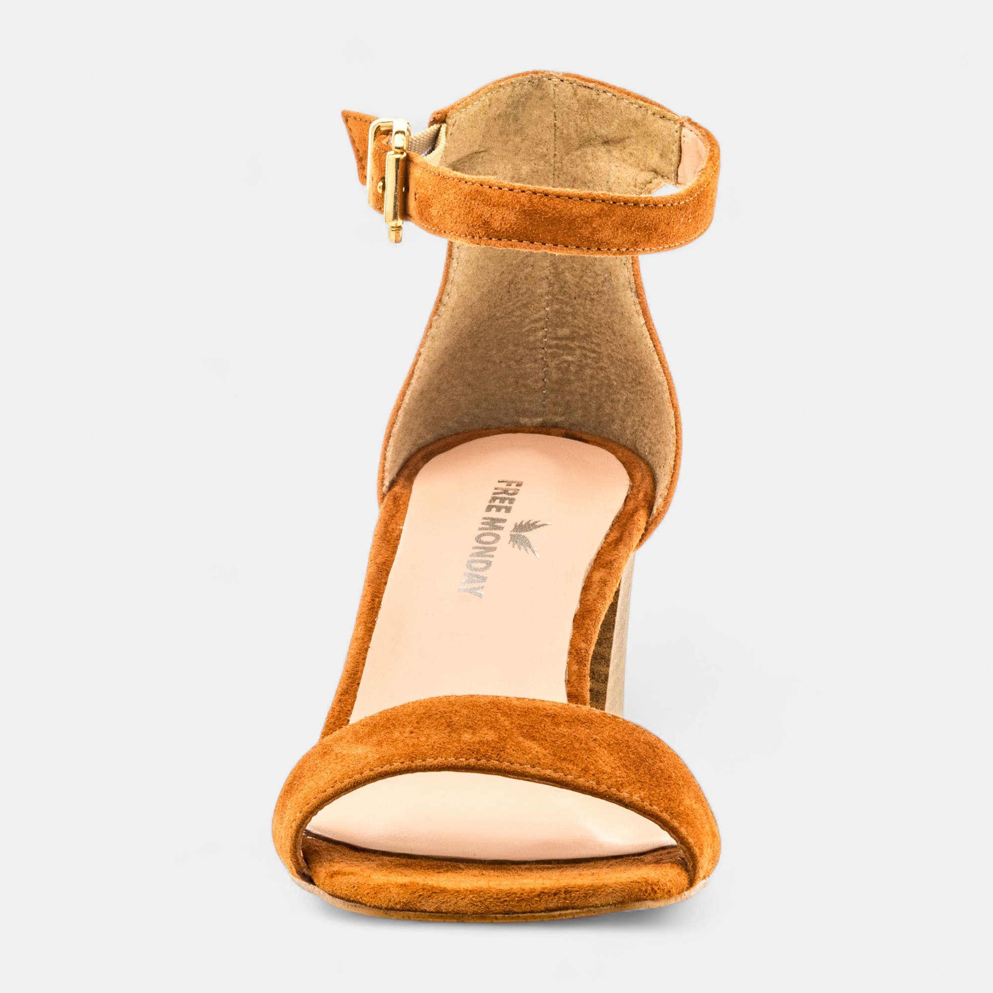 Nu-pieds à talon Femme en cuir cognac