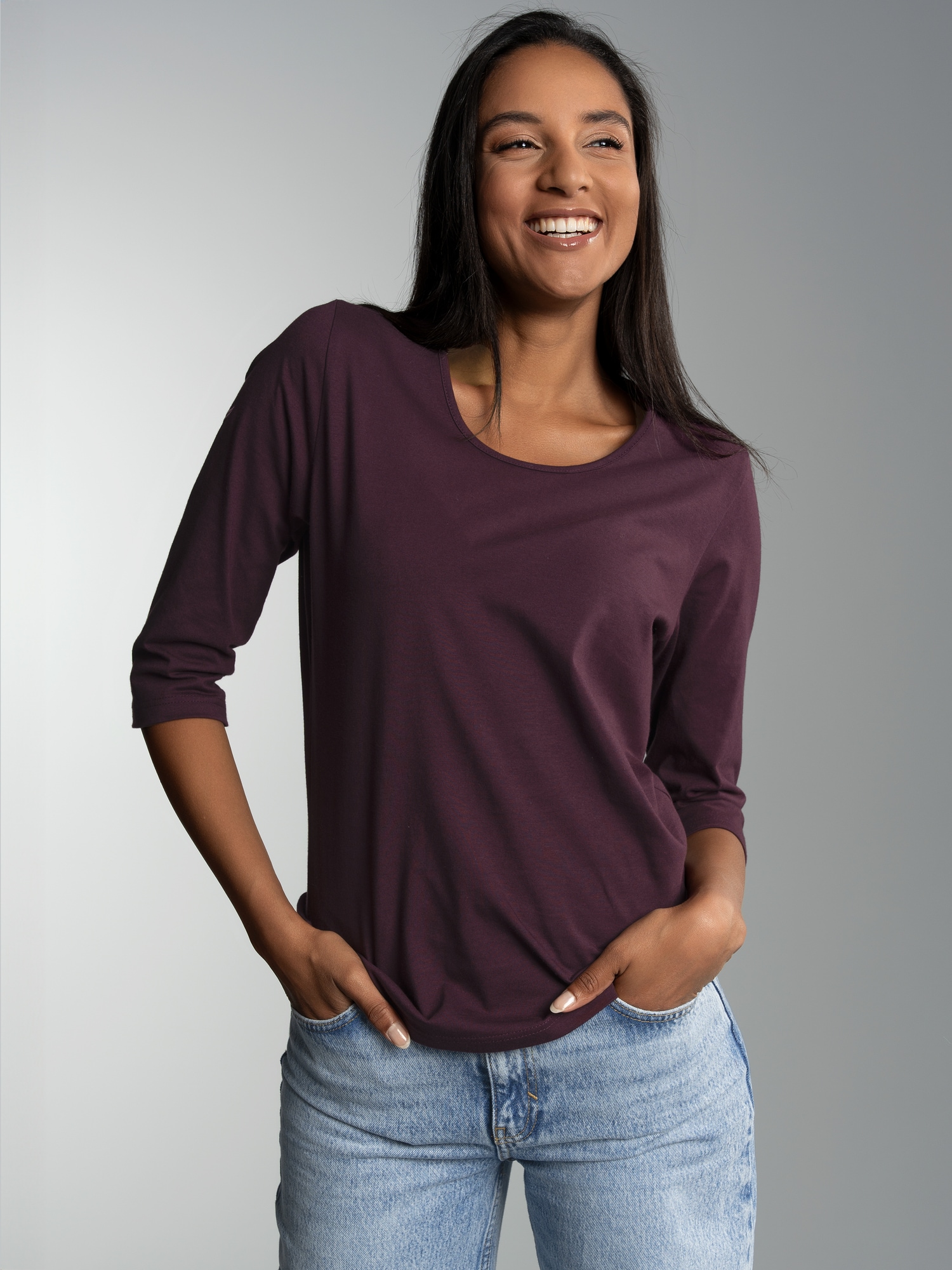 3/4 Arm Shirt aus Biobaumwolle Aubergine-C2C