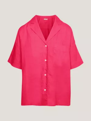 Camisa de linho de manga curta e modelagem relaxada