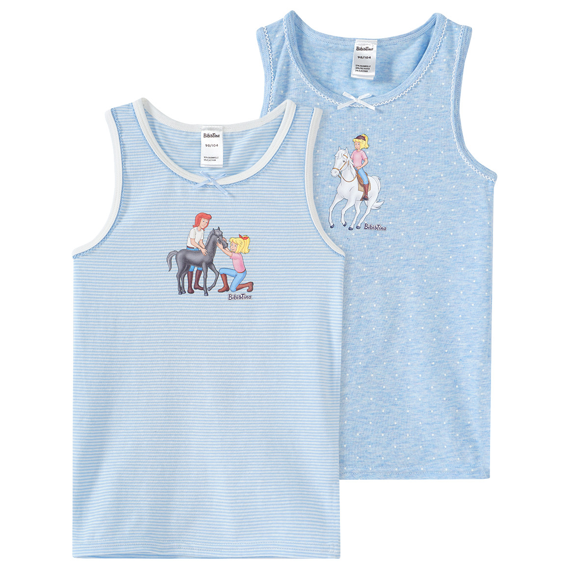 Topolino 2 Bibi & Tina Unterhemden mit Print hellblau / weiss